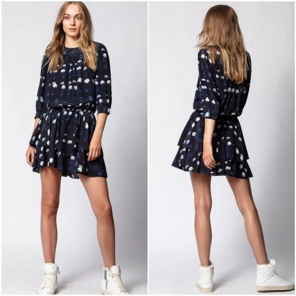 Zadig & Voltaire Rooka Dot Mini Silk Dress washable Marine XS - Picture 1 of 16